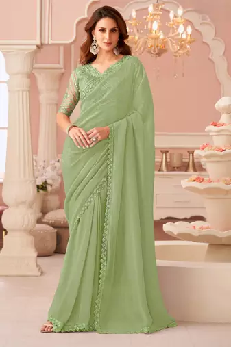 light green rainbow georgett silk blend with embroidery with unstitched blouse