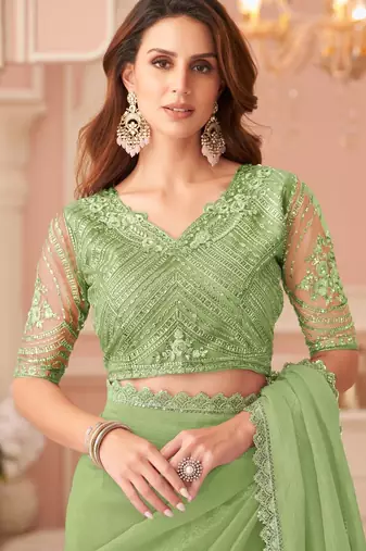 light green rainbow georgett silk blend with embroidery with unstitched blouse