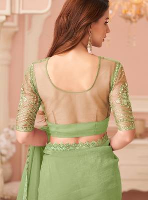 light green rainbow georgett silk blend with embroidery with unstitched blouse 3