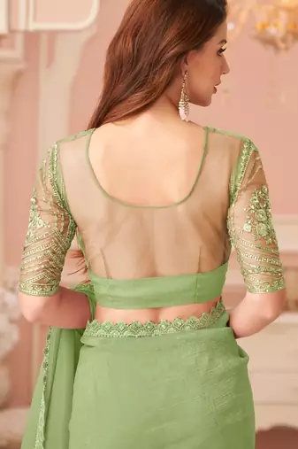 light green rainbow georgett silk blend with embroidery with unstitched blouse