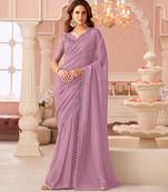 purple rainbow georgett silk blend with embroidery with unstitched blouse