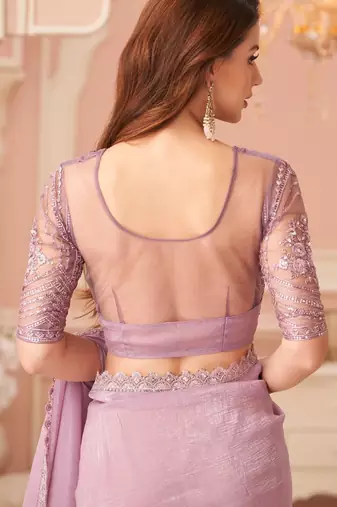 purple rainbow georgett silk blend with embroidery with unstitched blouse