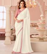 white rainbow georgett silk blend with embroidery with unstitched blouse
