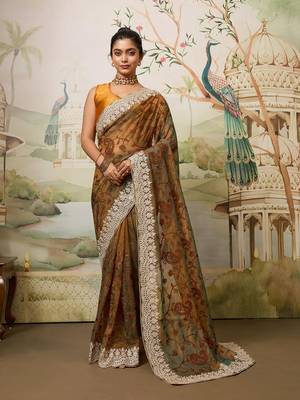 Party Wear Fendy Soft Net Saree with Chikankari Embroidery and Piping Border wedding Festive Wear 1