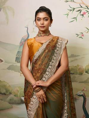 Party Wear Fendy Soft Net Saree with Chikankari Embroidery and Piping Border wedding Festive Wear 2