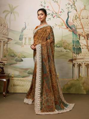 Party Wear Fendy Soft Net Saree with Chikankari Embroidery and Piping Border wedding Festive Wear 4