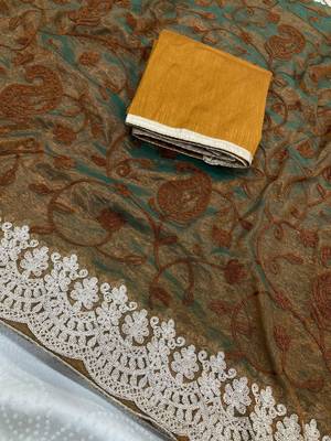 Party Wear Fendy Soft Net Saree with Chikankari Embroidery and Piping Border wedding Festive Wear 5