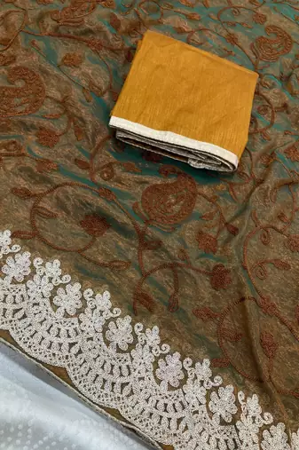 Party Wear Fendy Soft Net Saree with Chikankari Embroidery and Piping Border wedding Festive Wear