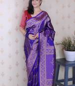 violet soft art silk saree with unstiched blouse