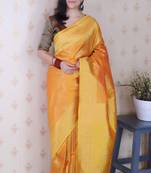 orange soft art silk saree with unstiched blouse