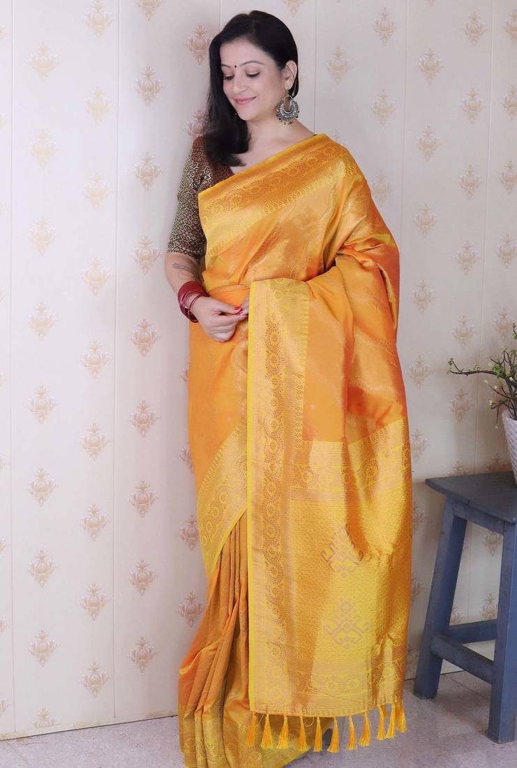 orange soft art silk saree with unstiched blouse