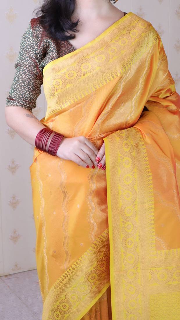 orange soft art silk saree with unstiched blouse