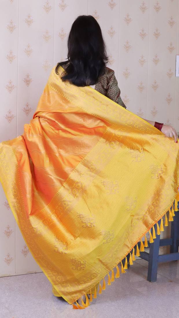 orange soft art silk saree with unstiched blouse