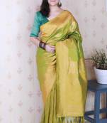 mehendi soft art silk saree with unstiched blouse
