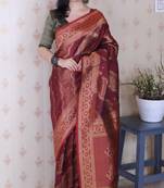maroon soft art silk saree with unstiched blouse