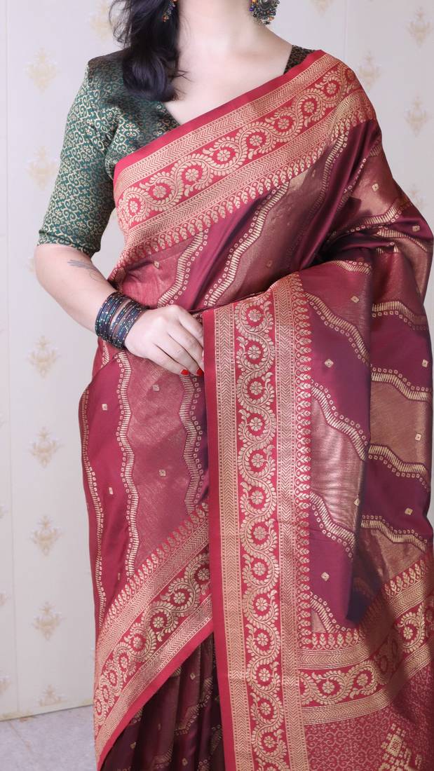 maroon soft art silk saree with unstiched blouse