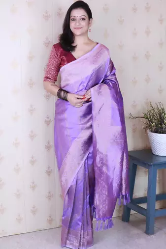 lavender soft art silk saree with unstiched blouse