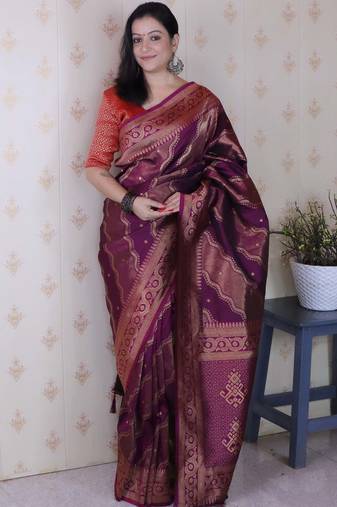dark wine soft art silk saree with unstiched blouse
