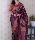 dark wine soft art silk saree with unstiched blouse