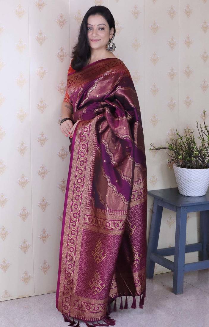 dark wine soft art silk saree with unstiched blouse