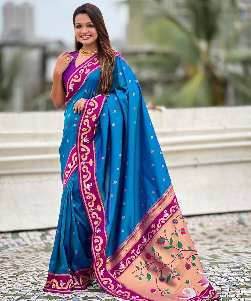 rama paithani saree with unstiched blouse