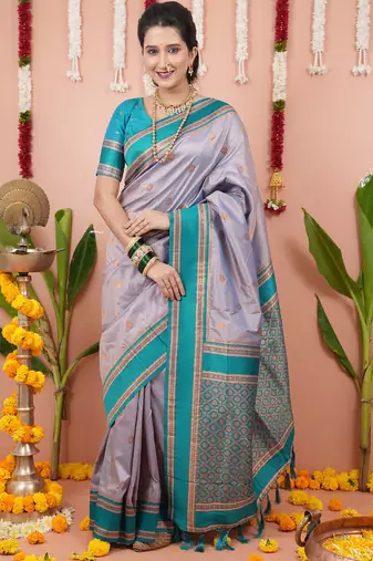 grey rama soft art silk saree with unstiched blouse