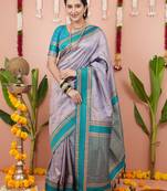 grey rama soft art silk saree with unstiched blouse