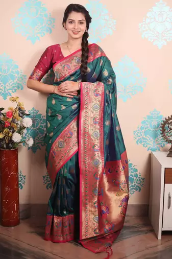 rama paithani saree with unstiched blouse