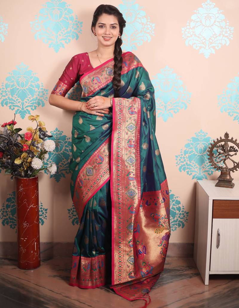 rama paithani saree with unstiched blouse
