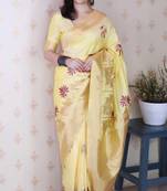 light yellow soft art silk saree with unstiched blouse