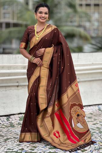 coffee soft art silk saree with unstiched blouse