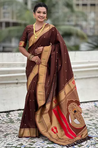 coffee soft art silk saree with unstiched blouse