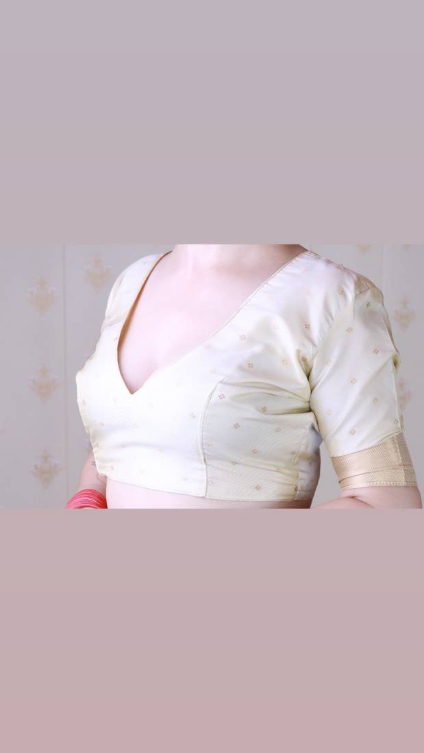 cream soft art silk saree with unstiched blouse