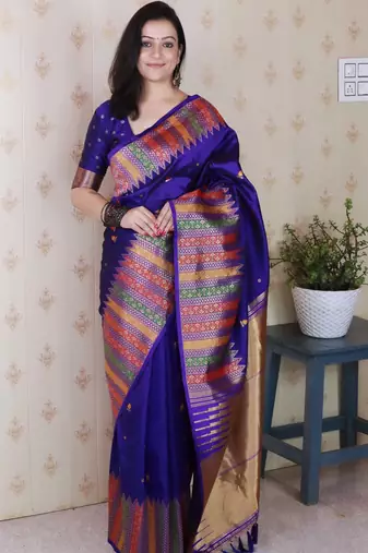 violet soft art silk saree with unstiched blouse