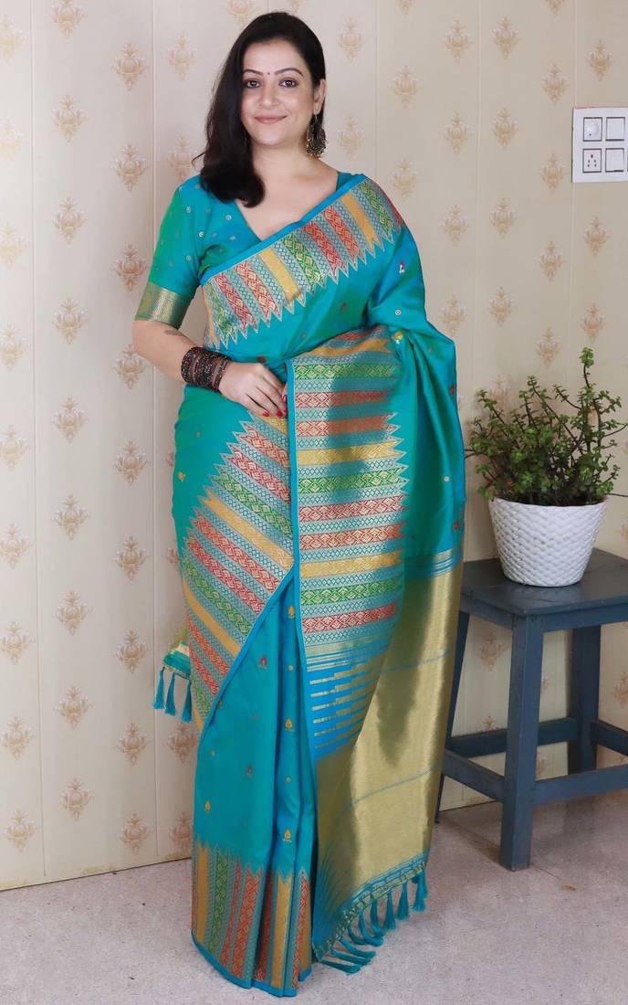 sky soft art silk saree with unstiched blouse