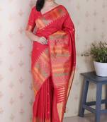 red soft art silk saree with unstiched blouse