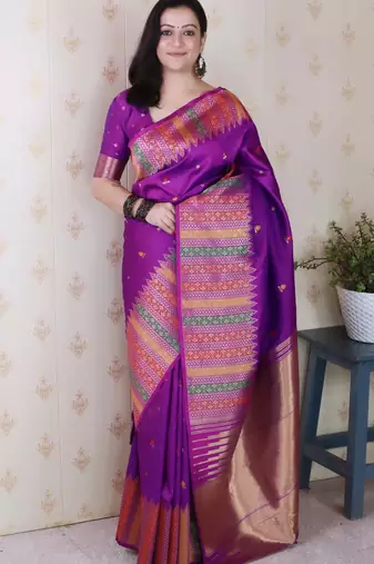 purple soft art silk saree with unstiched blouse