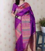 purple soft art silk saree with unstiched blouse