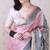 pink tussar art silk saree with unstiched blouse