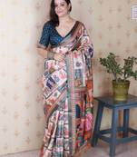 navy katki art silk saree with unstiched blouse