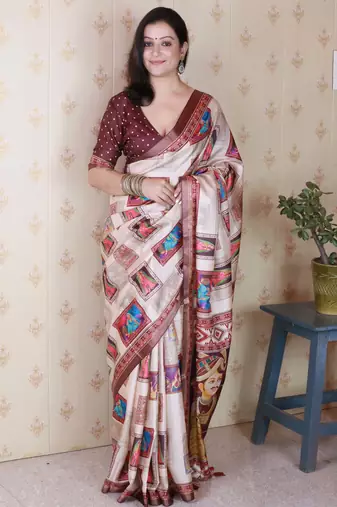 maroon katki art silk saree with unstiched blouse