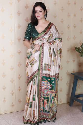 green katki art silk saree with unstiched blouse