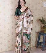 green katki art silk saree with unstiched blouse