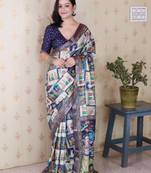 blue katki art silk saree with unstiched blouse