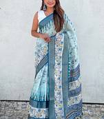 sky soft chanderi crush saree with unstiched blouse