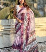 lavender  soft chanderi crush saree with unstiched blouse