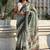 green soft chanderi crush saree with unstiched blouse