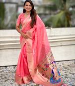 pink soft organza saree with unstiched blouse