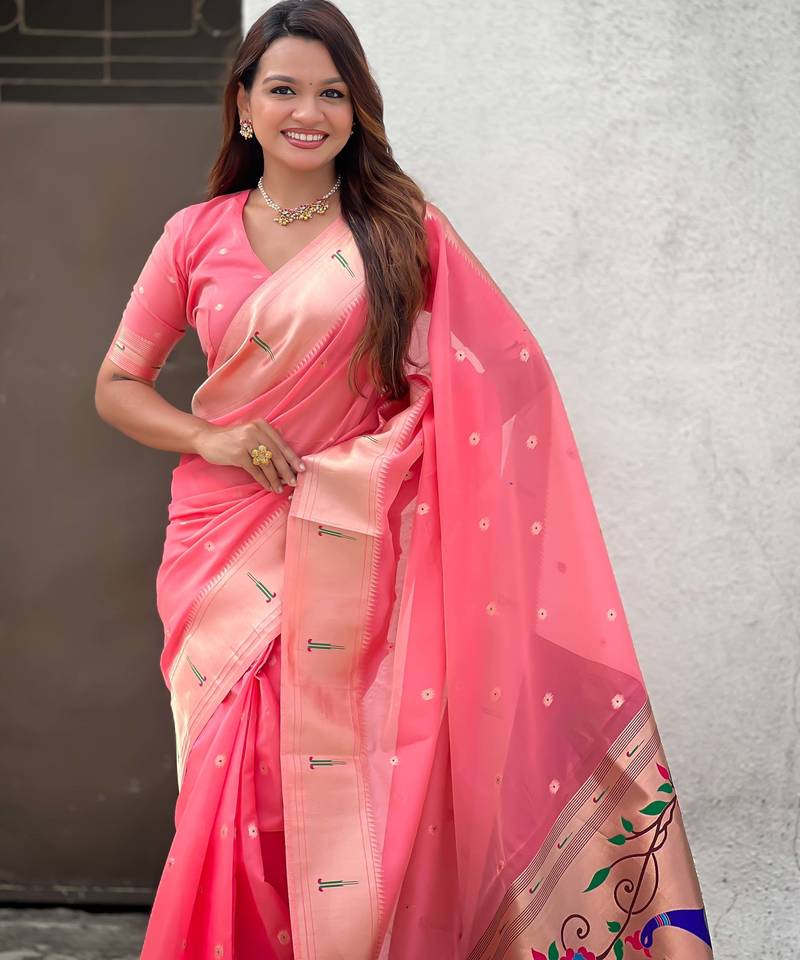 pink soft organza saree with unstiched blouse