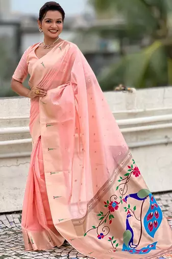 baby pink soft organza saree with unstiched blouse